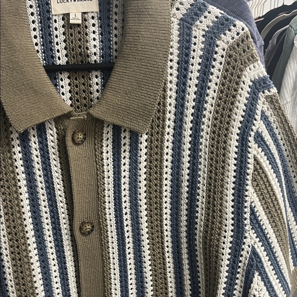 Lucky Brand Blue and Tan Striped Cardigan - Picture 3 of 9